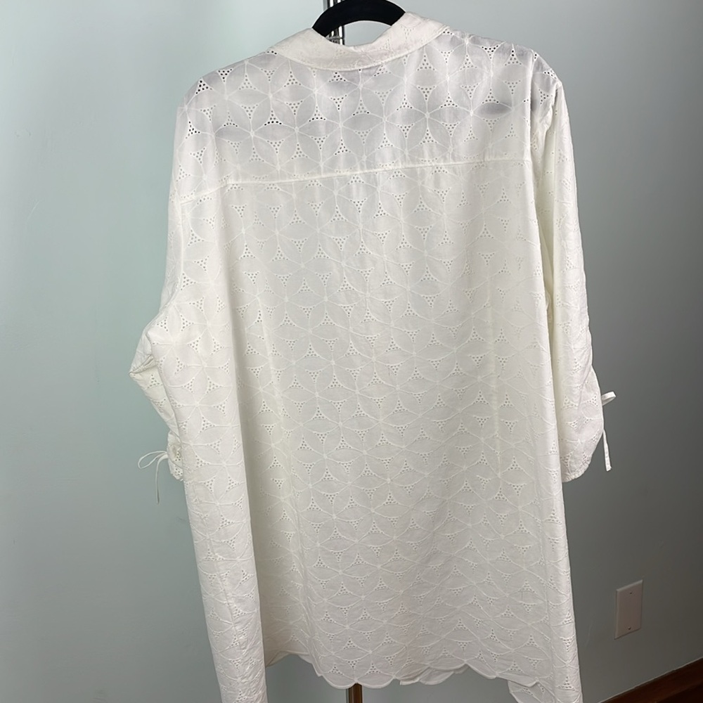 White Blouse With Eyelet Stitching Pattern - image 4